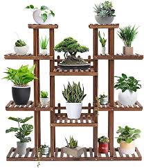 Amazon Com Tooca Plant Stand Wood Indoor Multi Tier 47 Inch Height Stylish Plant Shelf Steady In 2020 Plant Stand Indoor Tiered Outdoor Plant Stand Plant Shelves