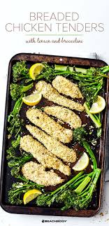 Breaded Chicken Tenders With Lemon And Broccolini Beachbody Recipes Recipes Breaded Chicken Tenders