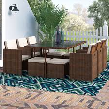 Whether you're looking for a round outdoor dining table or an entire set made for large gatherings, sam's club® has the outdoor furniture you need at affordable prices. Rosecliff Heights Amher 10 Person 65 9 Long Dining Set With Cushions Reviews Wayfair