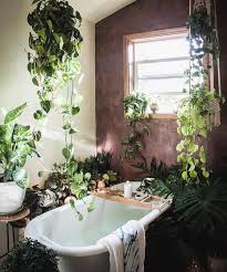 Follow the vibe and change your wallpaper every day! 8 Creative Decor Ideas To Steal From Instagram Now Jungle Bathroom Bathroom Plants Decor Popular Bathroom Designs