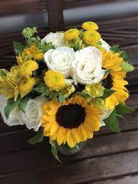Sunflower And White Roses Wedding Bouquet Designed By The Flower Mart 706 864 0443 White Roses Wedding Wedding Bouquets White Rose Wedding Bouquet
