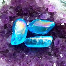 How Pretty Are These Tumbled Aqua Aura Stones Crystals And Gemstones Aqua Aura Aura Jewelry