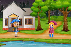 dessin anime deux fille portant un parapluie sous la pluie dessin anime sous la pluie dessin