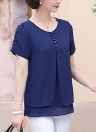Us 26 99 Chiffon Round Neck Plain Short Sleeves Casual Blouses Veryvoga Casual Blouse Fashion Blouse Designs