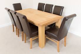 If you plan on entertaining many guests, you'll want plenty of chairs you'll also want to consider the functionality of certain types of chairs. 1 8m Riga Oak Dining Table 8 Emperor Brown Leather Dining Chairs