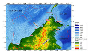 Land And Sea Areas Of East Malaysia Topographic Height And