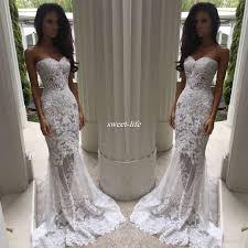 Romantic Boho White Mermaid Wedding Dresses Heavy Embellishment Bridal Dress Full Lace Applique Wedding Dresses Prom Dresses Long Mermaid Wedding Dresses Lace