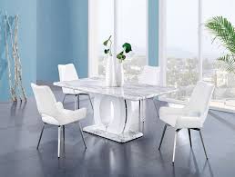 D894 Dining Room Set W White Swivel Chairs By Global Furniture Furniturepick