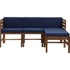 Walker Edison Gowsan4pdbbu Sanibel Outdoor 4 Piece Modular Sectional Sofa Set In Dark Brown Navy Blue