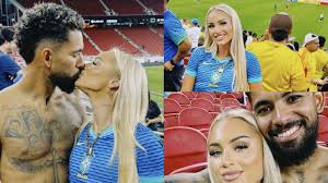 Douglas Luiz kisses Alisha Lehmann in stands after Brazils Copa America  draw with Colombia as Juventus new boy thanks girlfriend and Aston Villa  womens star for best support | Goal.com