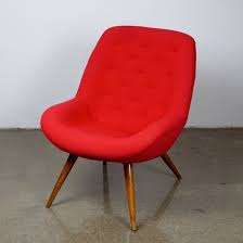 Austrian Midcentury Red Bucket Lounge Or Cocktail Chair With Walnut Legs