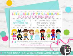 Let your guests have a clue as to what they should expect from your party, by printing invitations that are fit for the theme. Costume Party Invitation Instant Download Dress Up Party Etsy Party Invitations Kids Costume Birthday Parties Costume Party Invitations