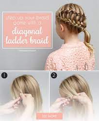 Try This Hairstyle Diagonal Ladder Braid Into A Side Ponytail More Braided Hairstyles Updo Braided Hairstyles For Wedding Braided Bun Hairstyles