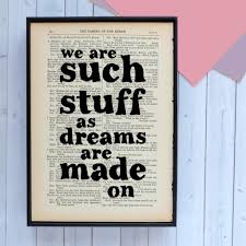 From Bookishly We Are Such Stuff As Dreams Are Made On Shakespeare Framed Book Page Print Book Print Quote Prints Inspirational Quotes