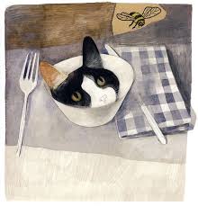 Curious Cat In A Bowl By Isabelle Arsenault Canada Quirky Illustration Graphic Illustration Illustration Design