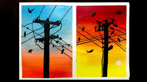 Sunset Power Lines Painting Tutorial For Beginners Power Lines At Sunset Painting Easy Art Youtube