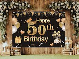 50th Happy Birthday Backdrop 7x5 Feet Black And Gold Birthday Etsy Birthday Backdrop 60th Birthday Party Decorations 40th Anniversary Decorations