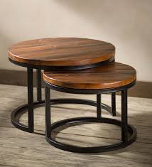 Our reclaimed oak wood coffee table with hand welded steel legs is made from reclaimed wood salvaged from a midwestern barn and hand planed to perfection to give it a polished/finished look while maintaining the beauty of reclaimed wood. Reclaimed Wood Round Nesting Tables Set Of 2 Vivaterra