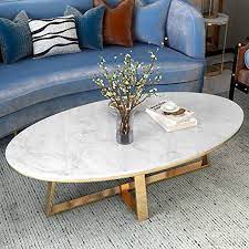 Keduoduo Table Furniture 80cm 100cm Oval Marble Coffee Tables For Living Room White Coffee Table For Small Living Room Living Room Side Table Living Room Table