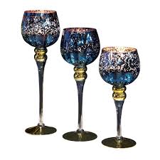 And what a great way to upcycle some of those old glasses that don't get any use. Set Of 3 Blue Mercury Glass Goblet Candle Holders Shop4megastore Com