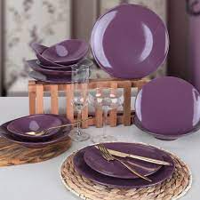 keramika oval mor yemek takimi 48 parca 12 kisilik yemek takimi yemek mor