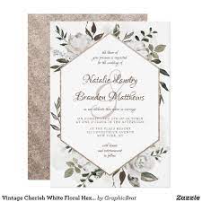 Vintage Cherish White Floral Hexagon Wedding Invitation Zazzle Com In 2021 Hexagon Wedding Wedding Invitations Pink Wedding Invitations