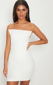 White Square Neckline Bandeau Bodycon Dress Bandeau Bodycon Dress Strapless Dress Formal Dresses