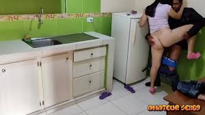 My neighbor and I part 1: while Im cooking my neighbor comes in to touch  me and suck my dick while my wife is in the other room we fuck but she