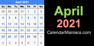 We jump the world day. April 2021 Calendar