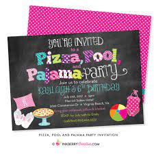 Pizza Pool And Pajama Birthday Party Invitation Chalkboard Style Pool Party Invitations Slumber Party Invitations Birthday Party Invitations