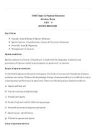 Sports medicine healthcare providers have special training to restore function to injured patients so they can get moving again as soon as possible. Free Download Cbse Class 12 Physical Education Sport Medicine Revision Notes Pdf Online 2020