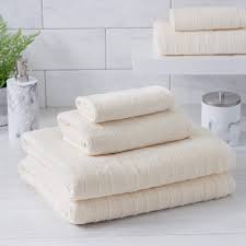 Great bay home 100% cotton textured bath towel set Welhome James 100 Cotton Textured Bath Towel Set Of 6 Ecru Super Absorbent Soft Luxurious Bathroom Towels Quick Dry 2 Bath 2 Hand 2 Wash Towels Buy Online In Dominica At Dominica Desertcart Com Productid 147298824
