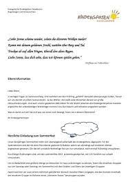 Der einladungstext für das sommerfest eines kindergartens könnte folgendermaßen lauten: Elternbrief Kindergarten Kieselbronn