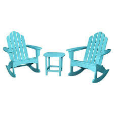 Hanover Outdoor All Weather 3 Piece Rocking Adirondack Patio Set Walmart Com Adirondack Rocking Chair Blue Outdoor Furniture Outdoor Patio Set