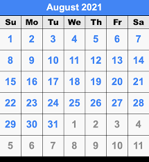 August 5, 2021 | 12:01am. August 2021 Calendar