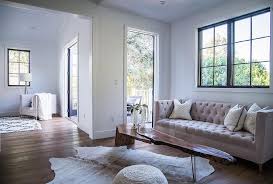 The clean, solid coloring and creatively textured side motif make the larkin look more updated, while a handpainted finish gives this concept the look of glossy ceramic while being much more durable and lighter in weight: Gray Velvet Tufted Sofa With Live Edge Wood Coffee Table Transitional Bedroom