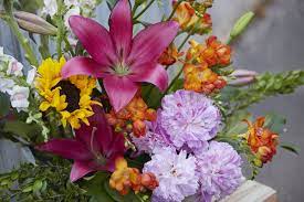Blackout Lilies Peonies Freesia Sunflowers And Myrtle Cagrown Americangrown Hollandamerica Beautiful Flowers Pictures Flower Pictures Flower Farm