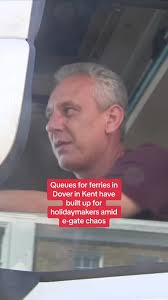 'Crazy' traffic at Dover as bank holiday travellers complain of long delays  due to nationwide e-gate issue at ports.Queues for ferries at the Port of  Dover in Kent built up as holidaymakers set off ...