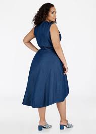 Plus Size Sleeveless V Neck Blue Denim Jean Wrap Dress Dresses Demin Dress Wrap Dress
