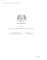 The malaysian administrative modernisation and management planning unit. Http Www Myipo Gov My Wp Content Uploads 2016 08 Intellectual Property Corporation Of Malaysia Act 2002 Act 617 Pdf