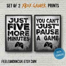 Xbox Gamer Print Set Just Five More Minutes And Just One More Etsy Video Game Bedroom Boys Game Room Teenage Boy Room