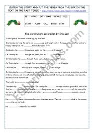 On monday, he ate through one apple; The Very Hungry Caterpillar Past Simple Tense Practice Esl Worksheet By Levandin