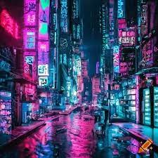 Neon-lit cyberpunk cityscape on Craiyon