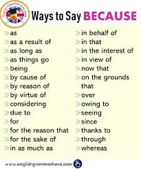 English Ways To Say Because Synonym Words Because English Writing Skills Writing Words English Words