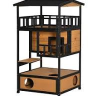 Wooden Outdoor Cat Shelter with Asphalt Roof, Escape Doors & Jumping  Platform, Yellow