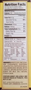 1, cookie thins, toasted coconut, 150 cal. Trader Joe S Meyer Lemon Cookie Thins
