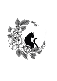Black And White Cat Tattoo Designs Flower Cat Moon Tattoo Design Designer Andrija Protic Cat Tattoo Designs Black Cat Tattoos Cat Tattoo