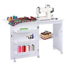 Costway White Folding Swing Craft Table Shelves Storage Cabinet Home Furniture W Wheels Walmart Com In 2020 Storage Cabinet Shelves Craft Table Storage Shelves