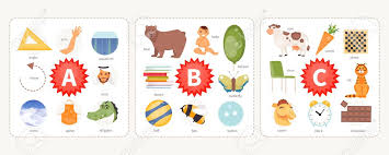 Its evolution demonstrates collective cultural shifts of importance, but its fundamental purpose to inspire, entertain and challenge is ever present. Educational Cards With Words And Pictures To The Letters A B C Children Alphabet Vector Illustration Royalty Free Cliparts Vectors And Stock Illustration Image 124565866