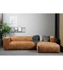 Lef Collections Corner Sofas Bean Longchair Right Cognac Brown Leather 305x73x96 175cm Bean Sofa Corner Sofa Brown Sofa